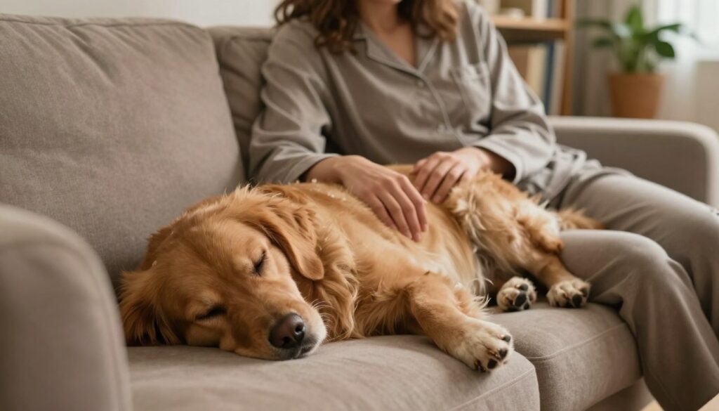 dog sleeping near owner